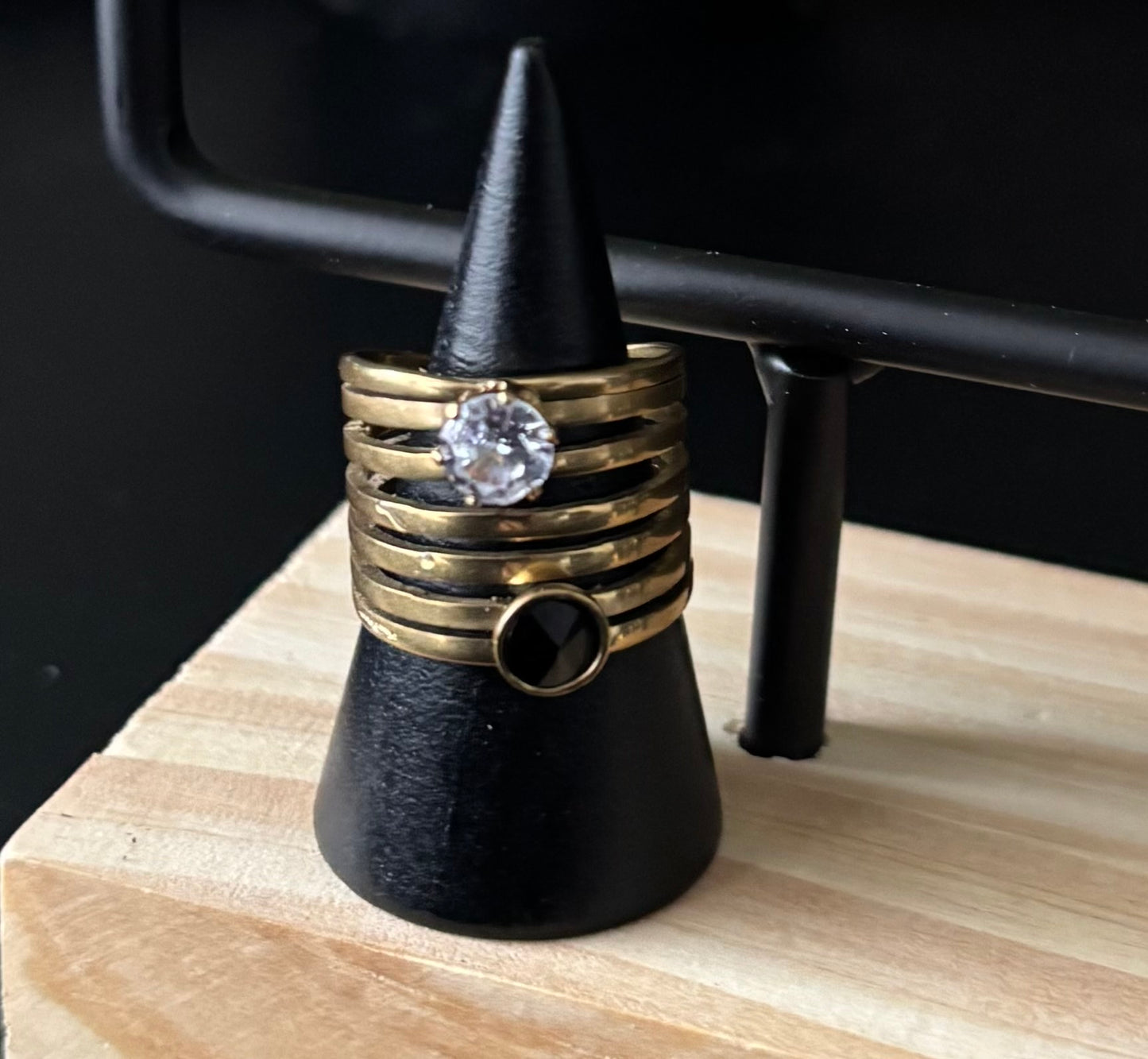 Bague Jonc avec strass argenté et noir