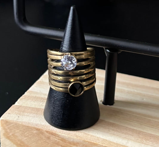 Bague Jonc avec strass argenté et noir