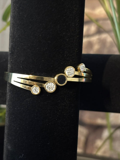 Jonc avec strass argenté et noir